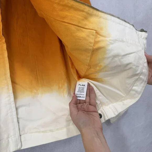 Flan Jacket Mens Medium Orange Cream Ombre Full Zip Canvas Workwear Streetwear - Picture 3 of 11